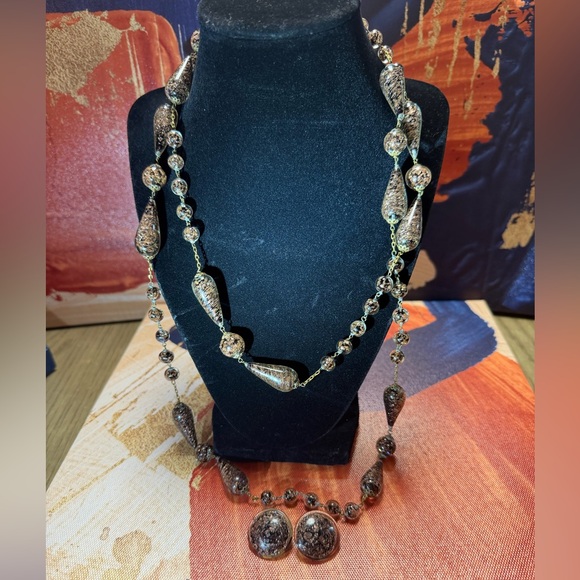 italy made Jewelry - Brown Beaded Necklace and Stud Earrings